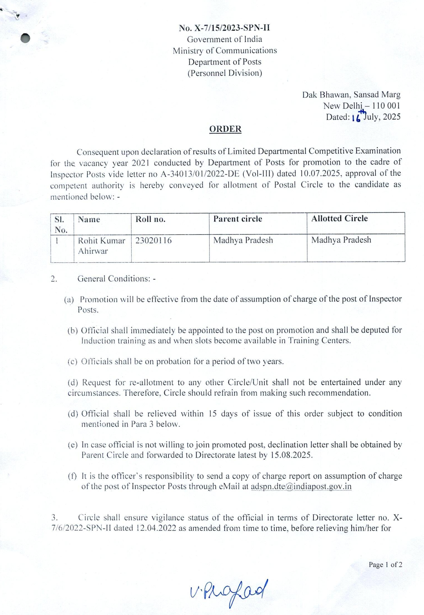 Postal Promotion Order and Conditions Details